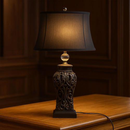 Antique Black Period Cut Table Complete Lamp
