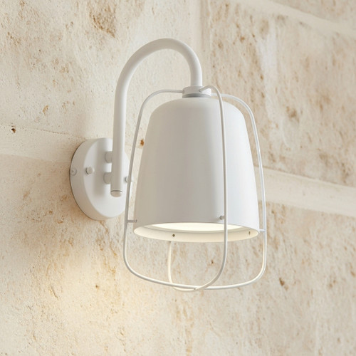 Caged Outdoor Wall Light White