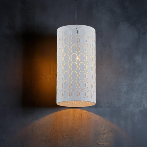 Drum Pendant White Embossed Oblong