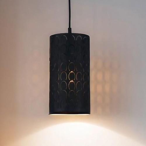 Drum Pendant Black Embossed Oblong