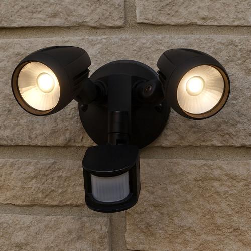 Twin 30W LED Tricolor Spotlight with Sensor Black IP44