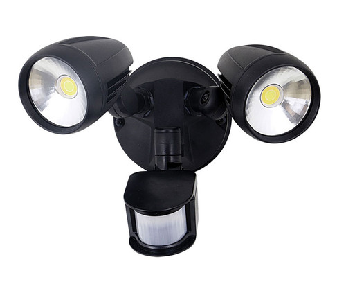 Twin 30W LED Tricolor Spotlight with Sensor Black