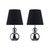 Set Of 2 Spherical Touch Bedside/Table Lamp Made With Chrome Metal Base and Black Fabric Shade E27 60W