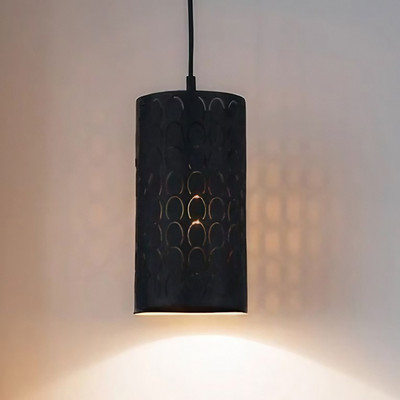 Drum Pendant Black Embossed Oblong | Lighting Style