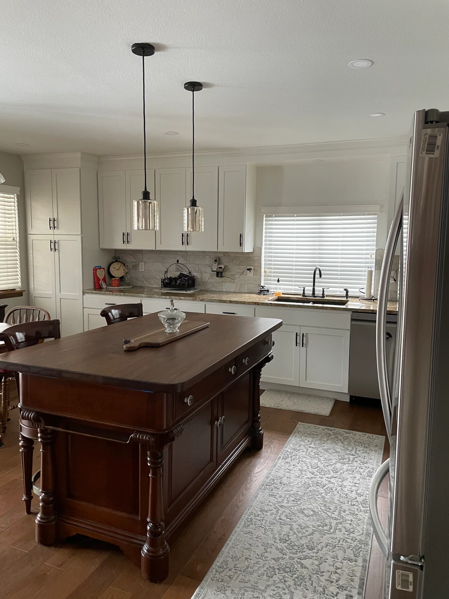 Walnut Wide Plank Kitchen Island || Rounded Corners || Rubio Monocoat Finish 