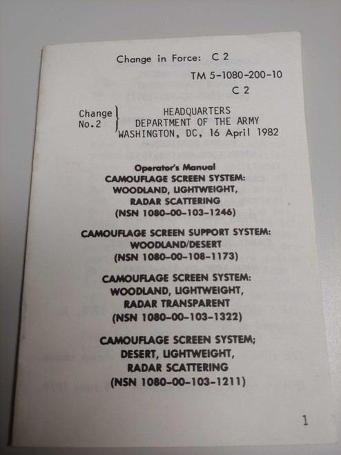 US Armed Forces Change in Force - TM 5-1080-200-10 Update C 2