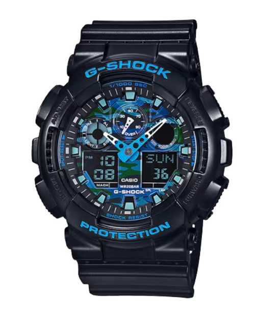 G-Shock GA100CB-1A Watch - Resin Black/Blue Camo