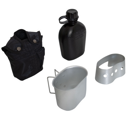 Rothco 4 Piece Canteen Kit With Cover, Aluminum Cup & Stove / Stand- Black