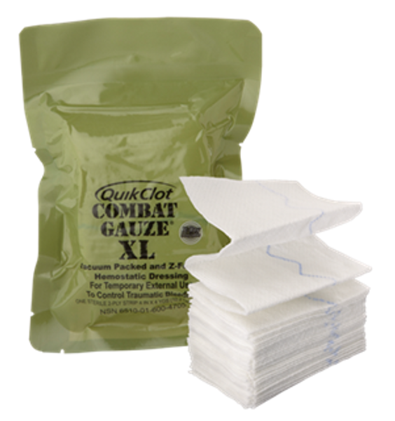 Combat Medical Systems Quik Clot Combat Gauze XL - 4 Inch x 4 Yards, Z-Fold Combat Medical Systems Quik Clot Combat Gauze XL - 4 Inch x 4 Yards, Z-Fold