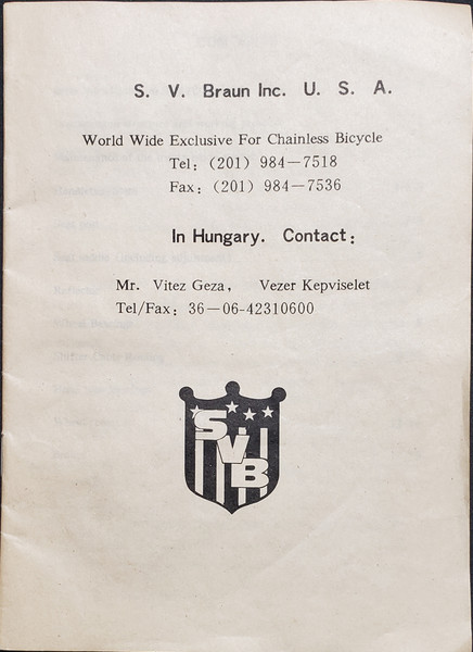 US Armed Forces Service Manual - S.V. Braun Chainless Bicycle