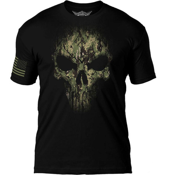 7.62 Designs "Skull Battlespace" Premium Men's Patriotic T-Shirt (Size: Navy Camo Print)