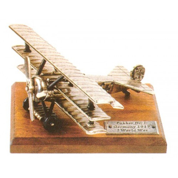 Denix WWI Mini German Fokker Plane Dr.1 Replica Nickle Finish w/Stand 