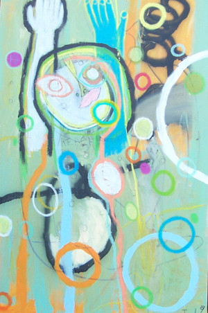 Acrylic, Oil Stick and Crayon on Canvas.  Gallery Wrapped.  36 x 24"