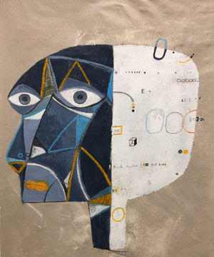 I Think, Therefore I Am Not Sure - Mixed Media on Unstretched Canvas, 19 7/8 x 15 5/8"