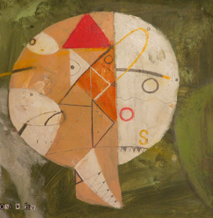 Abstract with depth and texture, beautiful olive greens and beige colors with Mixed Media on Unstretched Canvas.