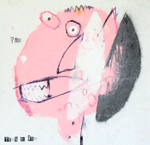 Pie Face - Crayon & Acrylic on Unstretched Canvas, 9 1/2 x 10 1/4"