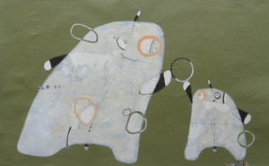 Share - Acrylic & Graphite Pencil on Canvas Panel, 13 3/8 x 21 1/8"