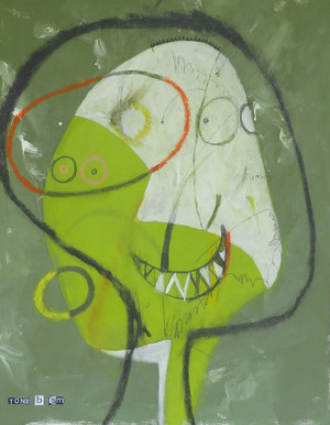 Not Right In The Head - Mixed Media on Unstretched Canvas, 13 x 17"