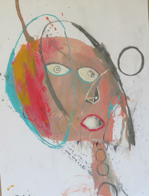 Rocking The Hair - Mixed Media on Paper, 14 3/4 x 19 1/4"