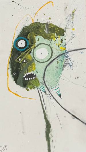 Beady Eyes - Mixed Media on Paper, 10 1/2 x 18 3/8"