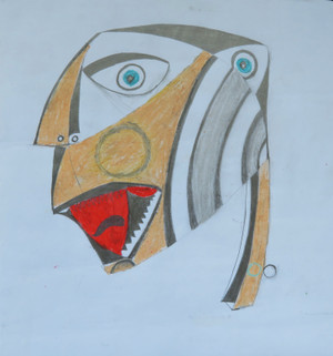 Everyone Claimed He Had Eyes in the Back of His Head - Mixed Media on Paper, 13 x 14"