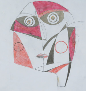 Her Eyes Could See Into My Soul…At That Point I Got The Hell Out Of There! - Mixed Media on Paper, 13 1/8 x 14 1/4"