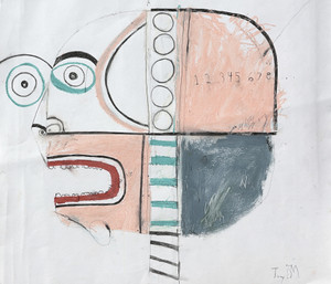 His Mind Worked In Numbers - Mixed Media on Paper, 12 x 14
