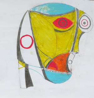 Last Thing He Remembered Was Seeing Red - Mixed Media on Paper, 13 1/2 x 13 1/2"