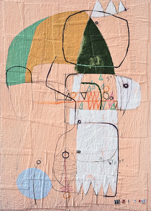 Shape of Things to Come, The
Mixed Media on Canvas Panel, Positivity, Peach background, abstract, contemporary, 
12" x 16"