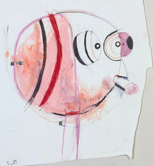 Artist Tonyism reminds views of our youth chewing a wad of bubble gum and blowing bubbles.   It is created on paper and ready to custom frame by a collector who loves childhood memories and loves the color pink.