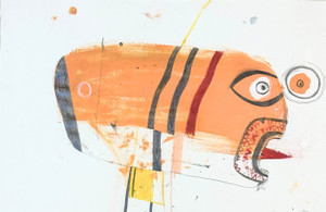 Artist Tonyism shows a head in his skull collection with fiery and intense work that captures the overwhelming power of unrestrained emotion.  The emotion overwhelmes this head and appears to be blowing up at "someone"....