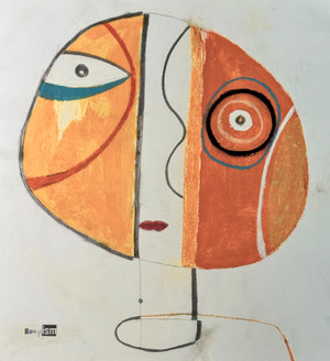 Before She Knew on paper, mixed media, bright oranges, white background,