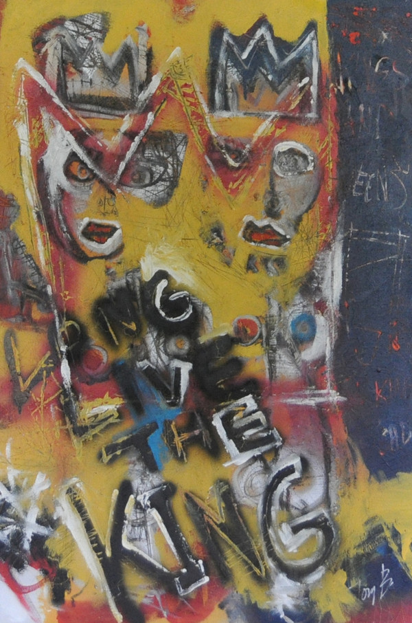 Acrylic, Oil Stick and Spray Paint on canvas.  Unframed.  36 x 24"