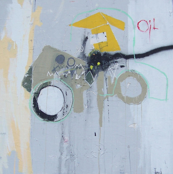 Acrylic, Oil, Oil Stick, Charcoal Pencil and Spray Paint on Canvas.  Gallery Wrapped.  36 x 36"