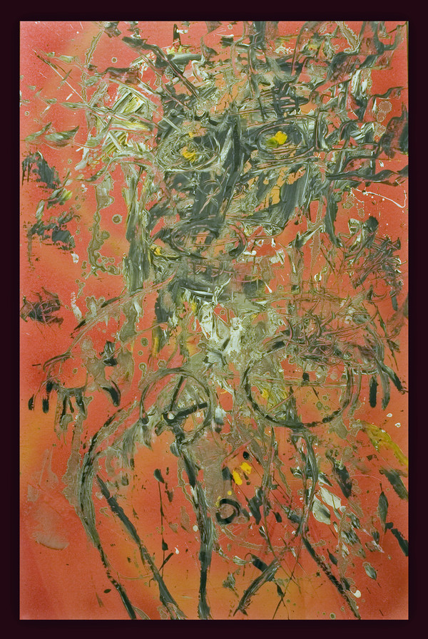 Acrylic, Oil Stick and Spray Paint on Canvas.  32 x 22"