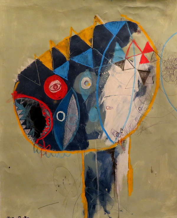 Class Clown is a Mixed Media on Paper, that is very detailed with a variety of colors and shapes.  Follow PostModernTonyb on instagram.