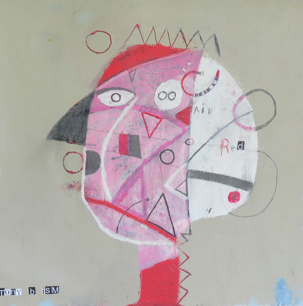 Red Hair - Mixed Media on Unstretched Canvas, 14 x 14"