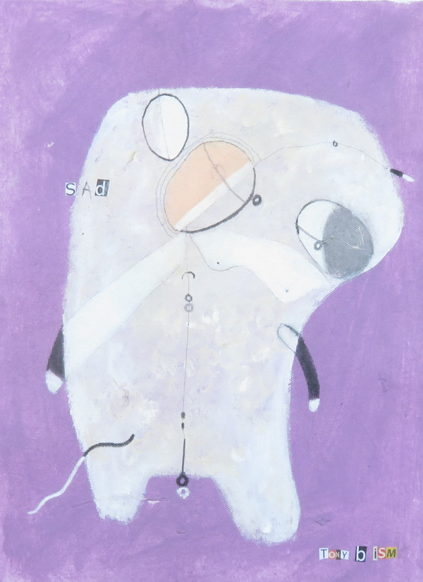 Sad - Acrylic & Graphite Pencil on Canvas Panel, 13 3/4 x 10 1/4"