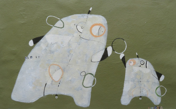 Share - Acrylic & Graphite Pencil on Canvas Panel, 13 3/8 x 21 1/8"