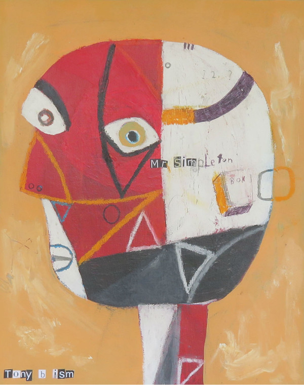 Simpleton - Mixed Media on Unstretched Canvas, 11 1/4 x 14 1/4"