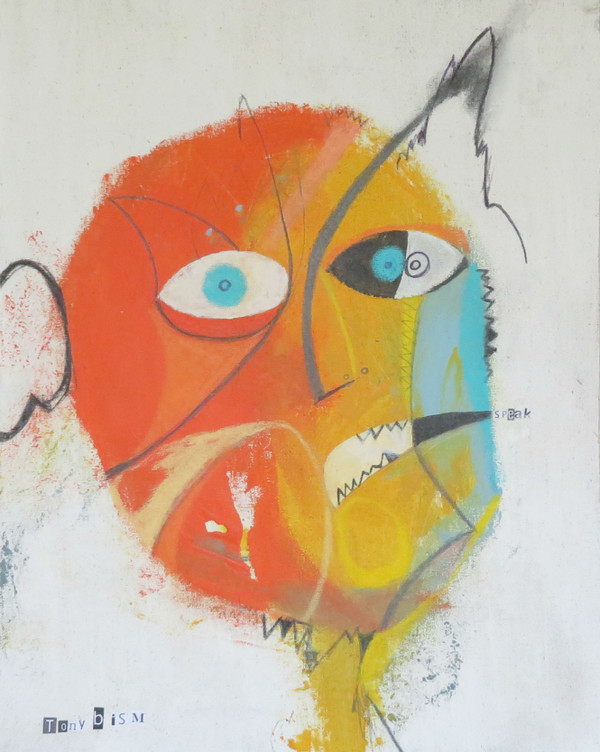 Speaking Thru The Side Of His Mouth - Mixed Media on Unstretched Canvas, 15 x 19 1/2"