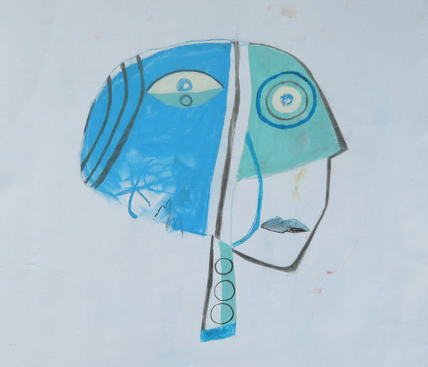 Lady In Blue # 2 - Mixed Media on Paper, 17 1/2 x 15 1/2"