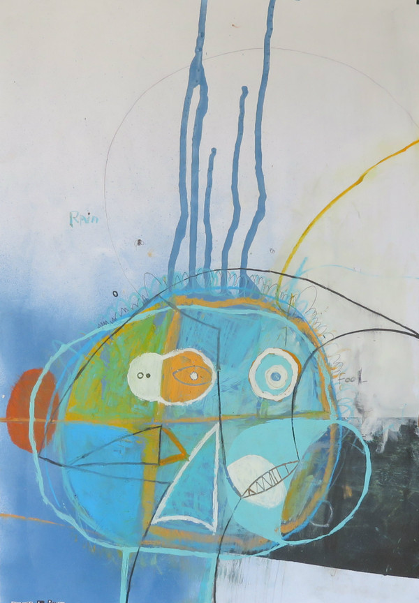 Fool In the Rain - Mixed Media on Paper, 16 3/8 x 24 1/8"