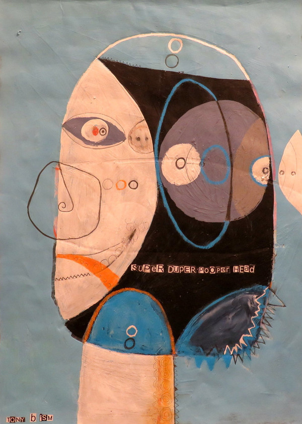 Super Duper Pooper Head - Mixed Media on Unstretched Canvas, 16 x 21 3/4"