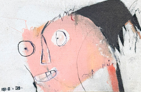 Crazy Hair is a piece created in Mixed Media on Unstretched Canvas that conveys the frustration when it comes to doing your hair and it not cooperating.