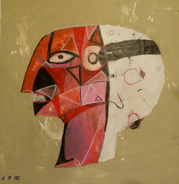 Grinding Teeth - Mixed Media on Unstretched Canvas, 22 x 22"