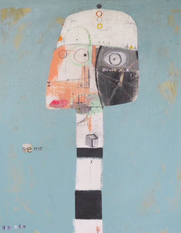 5am is a part of the Heads Series. This mixed media technique creates a layered texture on Unstretched Canvas.   Delves deeper into the exploration of the human form, both figuratively and literally.