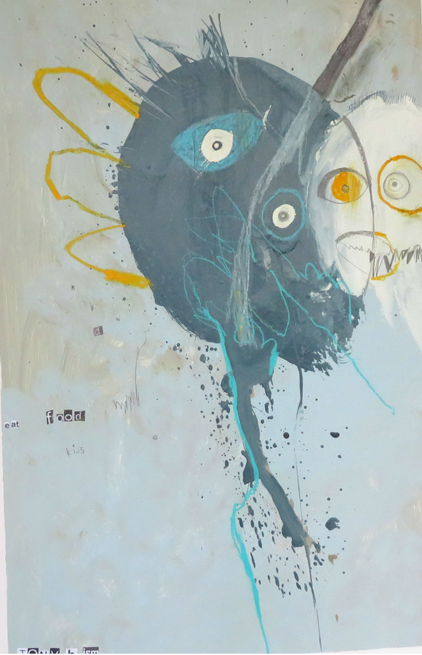 FoodEatKiss - Mixed Media on Paper, 14 x 20 3/8"