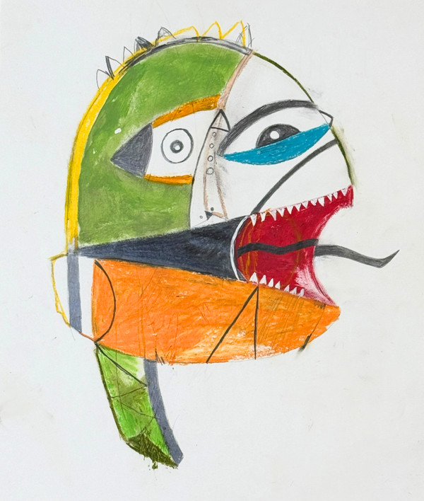 Black Tongue - Mixed Media on Paper, 12 3/8 x 15"