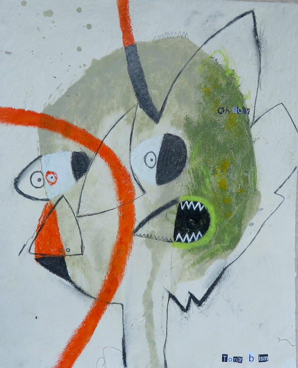 This piece is very intense in its expression of frustration.  It is created with mixed media on Unstretched Canvas with oranges and olive greens with a touch of yellow.